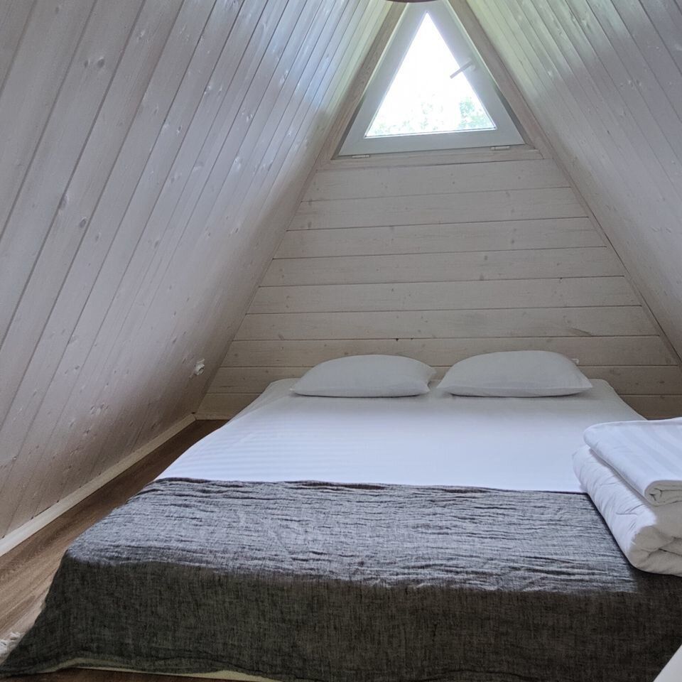  Дом A-frame в окружении леса.