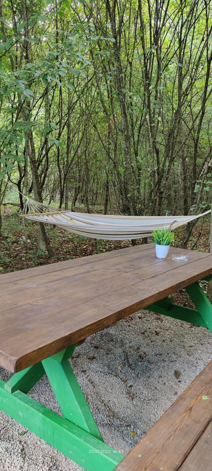 Дом A-frame в окружении леса.